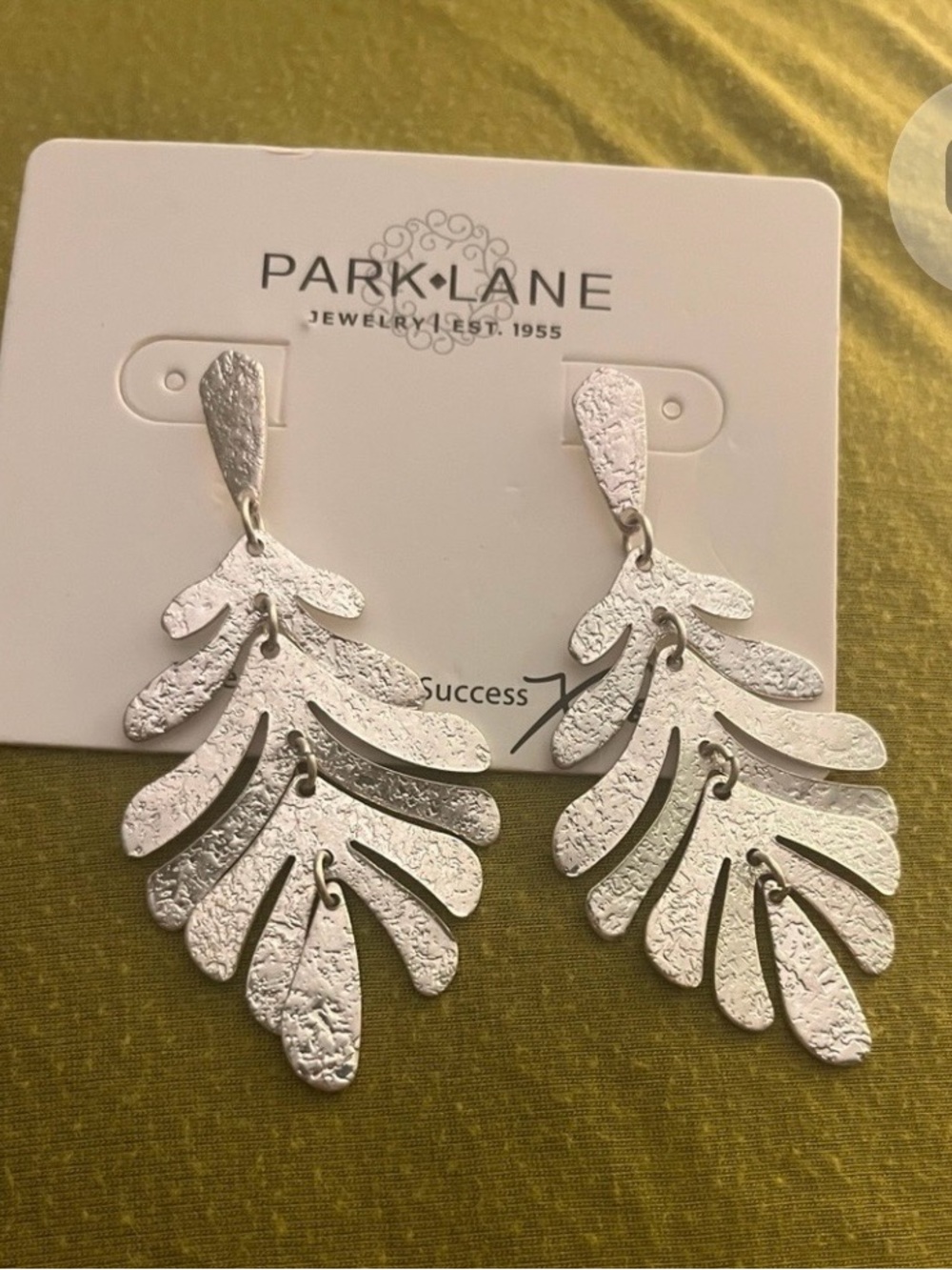 Park Lane Silver Textured Leaf pierced Drop Earrings